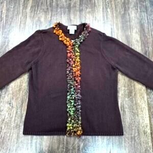 "TALBOTS" Zip,Cardigan,Sweater,Multi Color,Wool Yarn Accents,FINAL SALE SEE PICS
